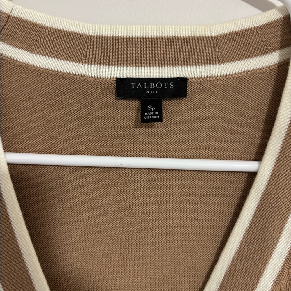 Talbots Brown Cardigan with Cream Trim Like New Size Small P - Picture 2 of 5